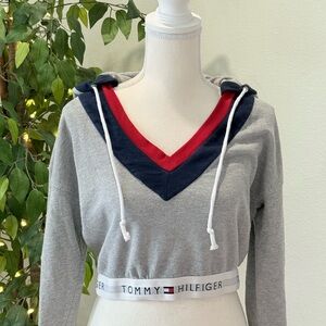 Tommy Hilfiger Gray Cropped Logo Hoodie Size S
